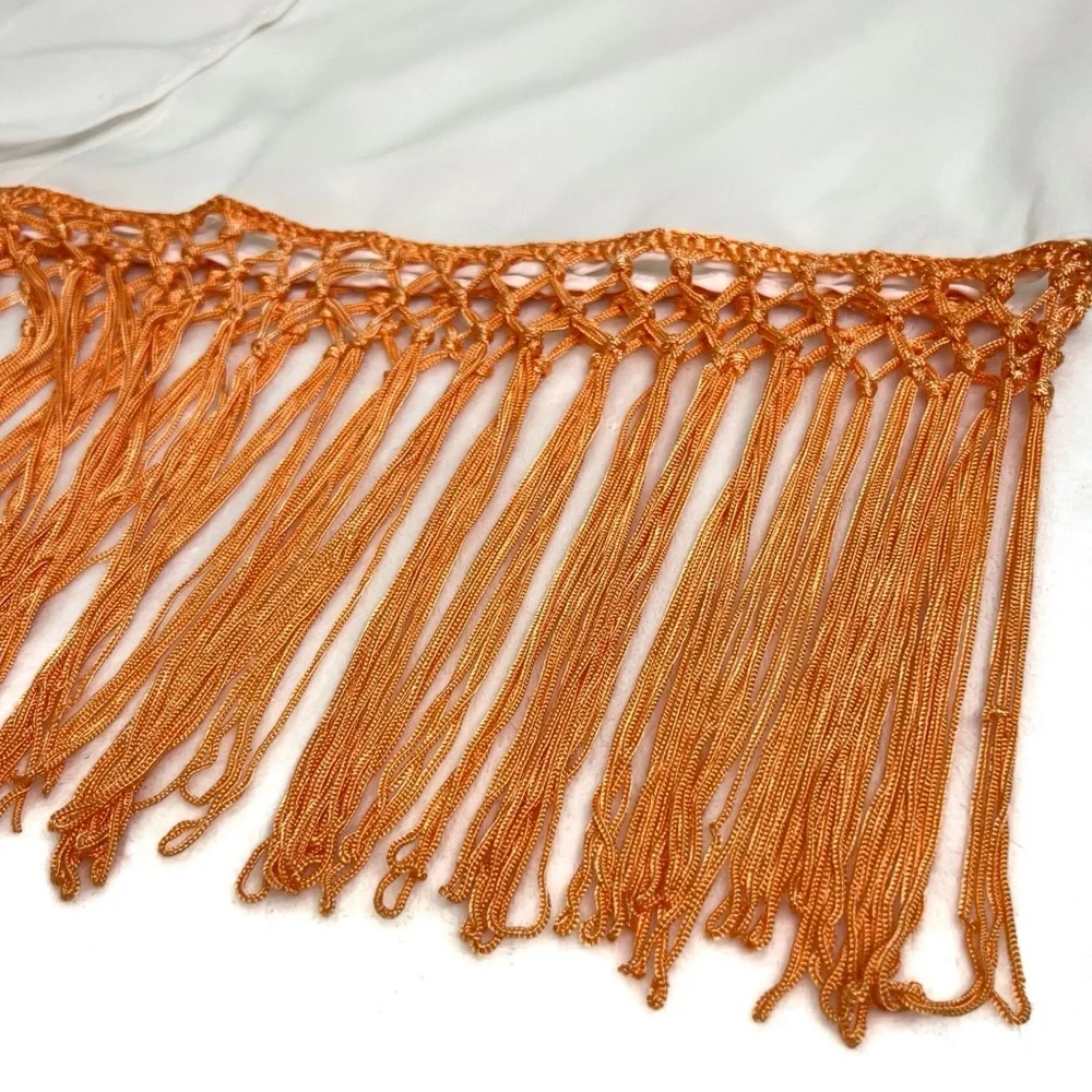 Fringe Kimono Floral Boho Festival Embroidered White Orange Flowers Medium Cato - Picture 10 of 17